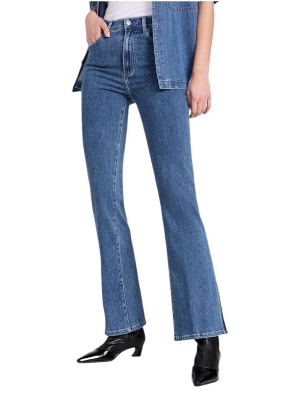 Le Jean Stella Flare Jeans Ankle Slits Stretch Denim Size 25 Made USA